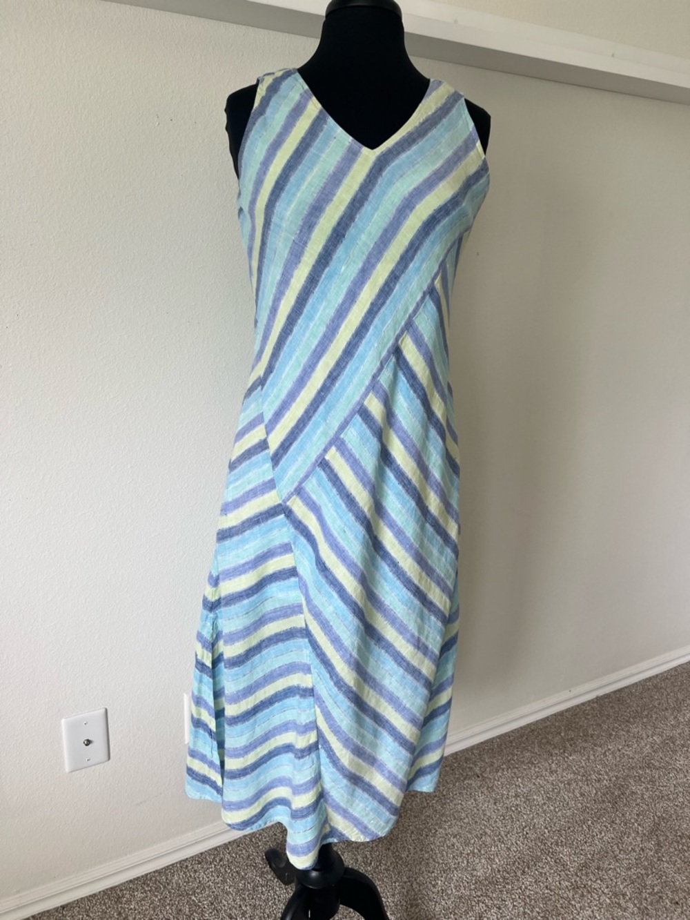 J. Jill Aqua, Blue & Cream Striped V-Neck Midi Dress